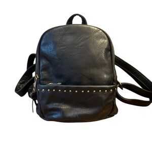 Madden Girl Black Faux Leather Backpack with Gold Studs